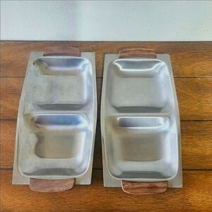 Set of Two Vintage Stainless Steel Serving Trays
